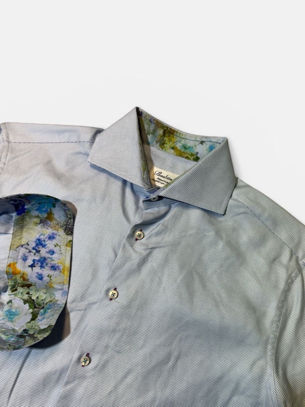 Stenströms mens 15.5 39 blue houndstooth fitted body dress shirt EUC